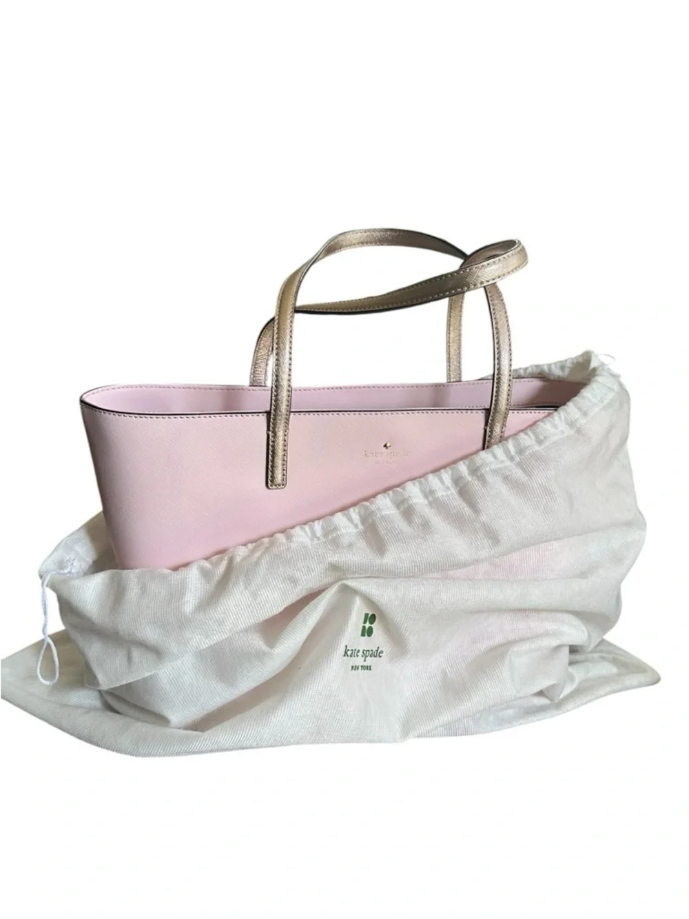 Kate Spade Blush Pink Saffiano Leather Tote Gold Strap NWOT Original Dust Bag
